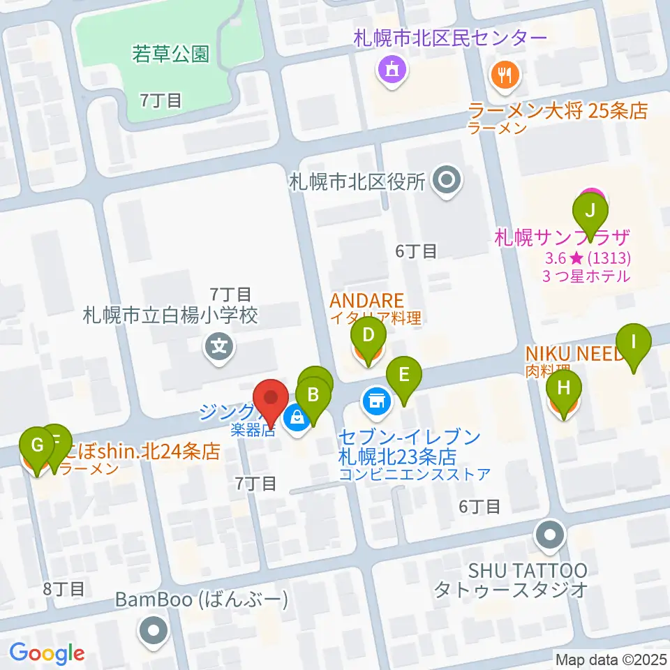 ジングルホール周辺のファミレス・ファーストフード一覧地図