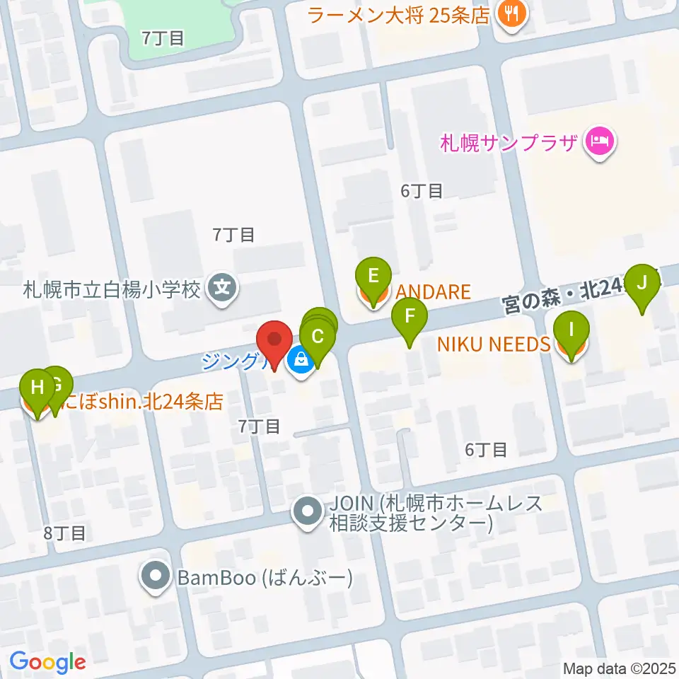 ジングルホール周辺のファミレス・ファーストフード一覧地図