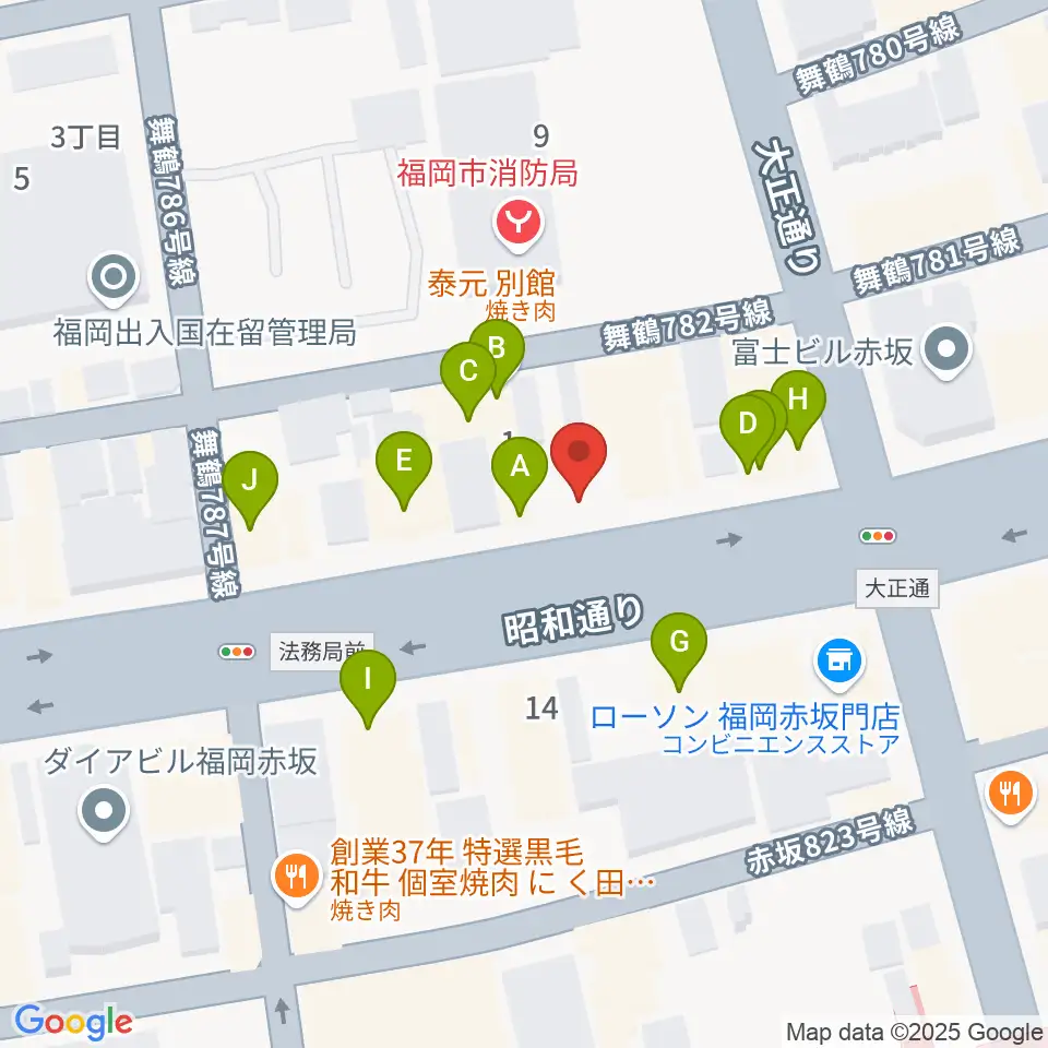 専門学校ESPエンタテインメント福岡周辺のファミレス・ファーストフード一覧地図