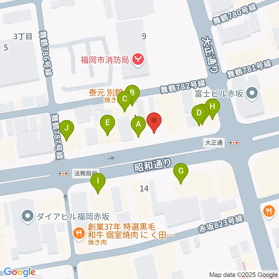 専門学校ESPエンタテインメント福岡周辺のファミレス・ファーストフード一覧地図