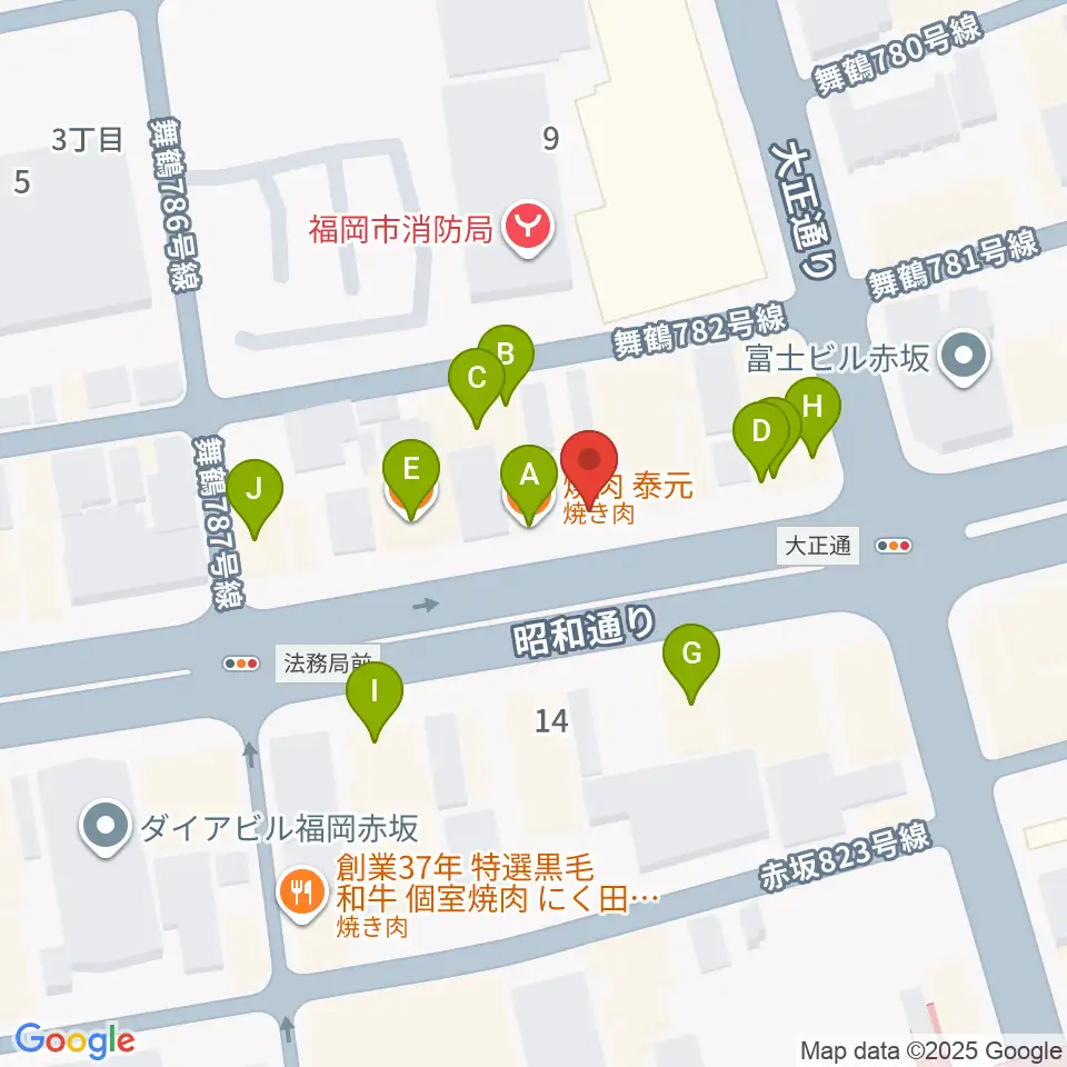 専門学校ESPエンタテインメント福岡周辺のファミレス・ファーストフード一覧地図