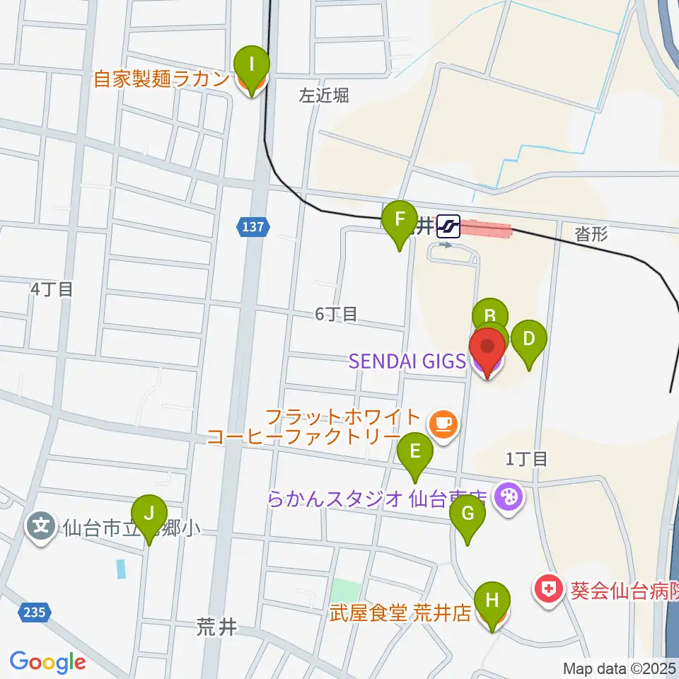 SENDAI GIGS周辺のファミレス・ファーストフード一覧地図