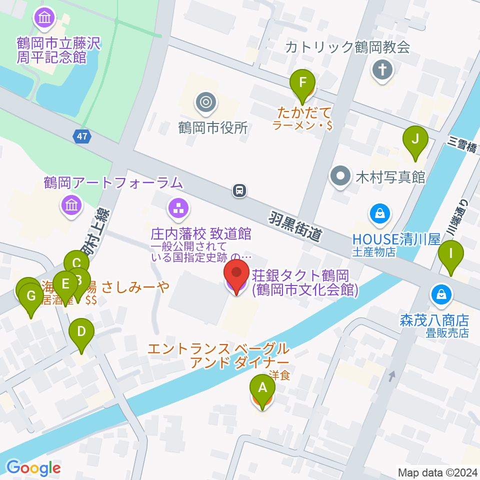 荘銀タクト鶴岡周辺のファミレス・ファーストフード一覧地図