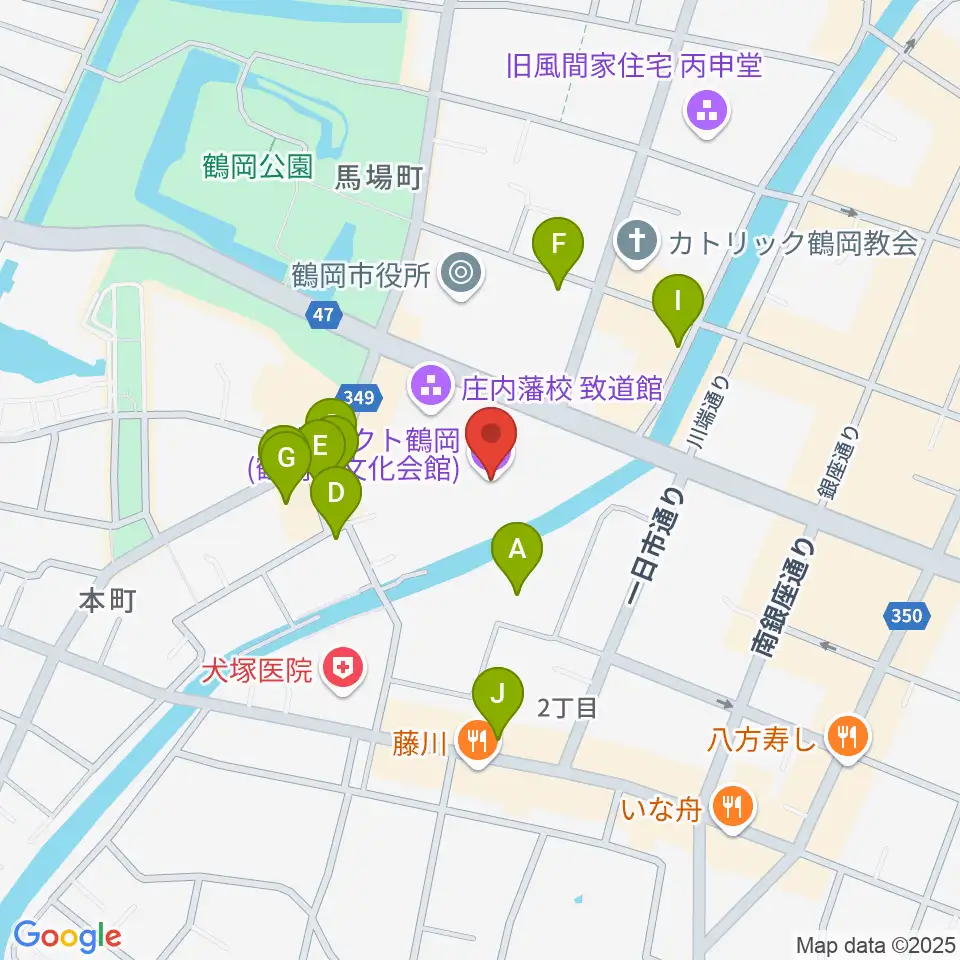 荘銀タクト鶴岡周辺のファミレス・ファーストフード一覧地図