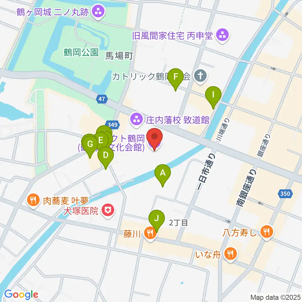荘銀タクト鶴岡周辺のファミレス・ファーストフード一覧地図