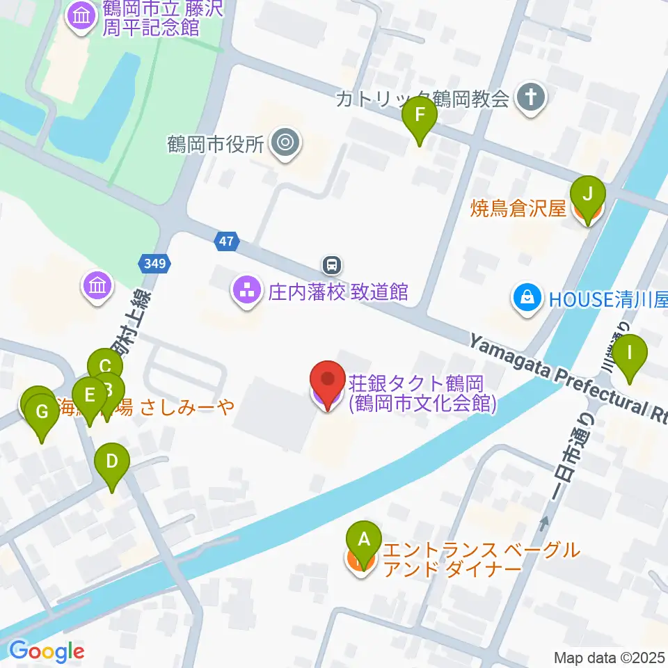 荘銀タクト鶴岡周辺のファミレス・ファーストフード一覧地図