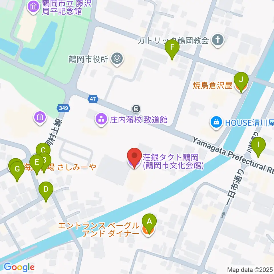 荘銀タクト鶴岡周辺のファミレス・ファーストフード一覧地図
