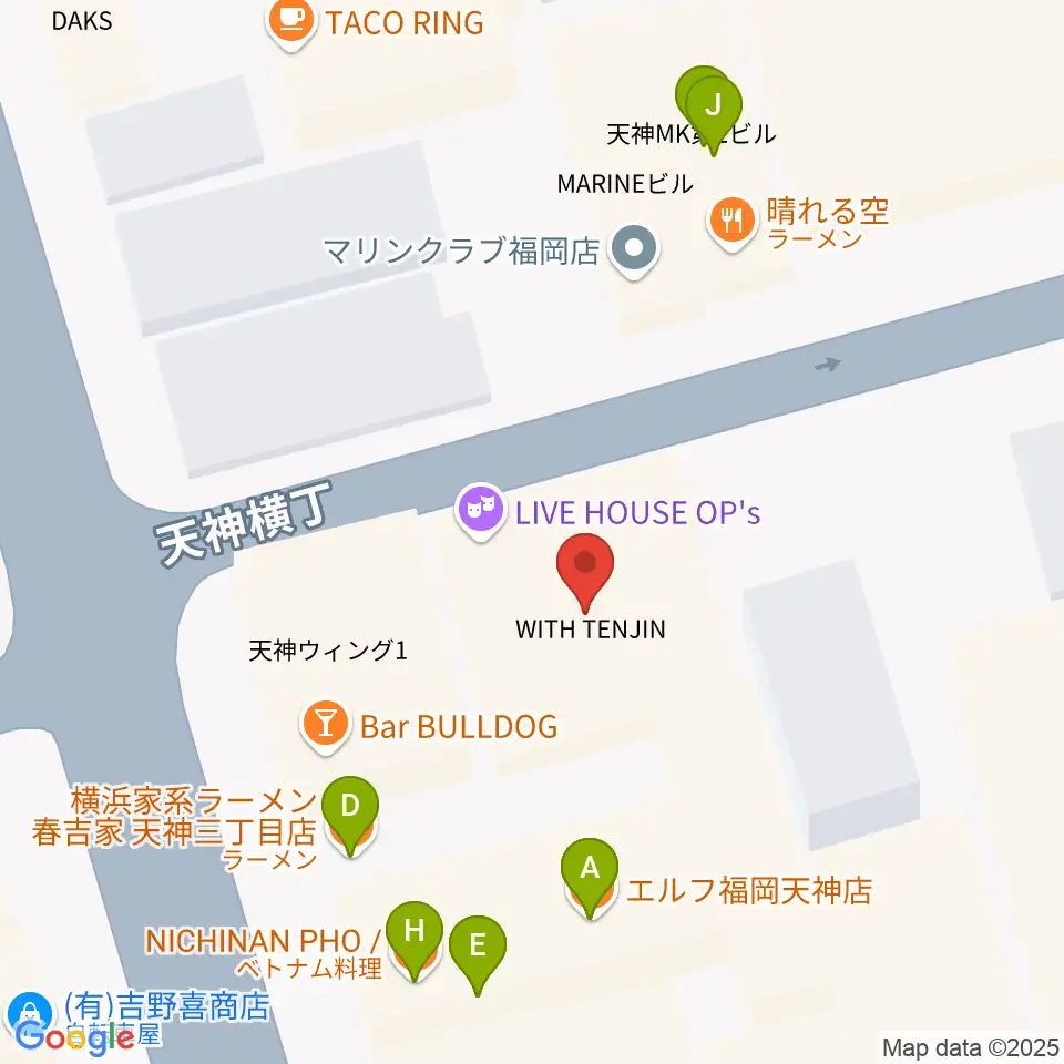 サウンドブギー天神親不孝通り店周辺のファミレス・ファーストフード一覧地図