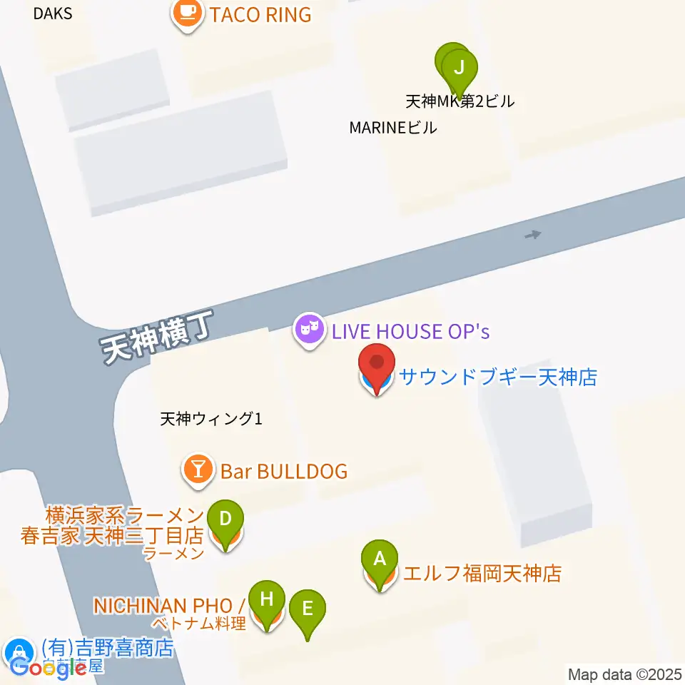 サウンドブギー天神親不孝通り店周辺のファミレス・ファーストフード一覧地図