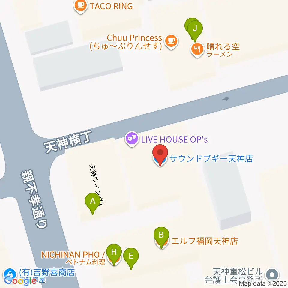 サウンドブギー天神親不孝通り店周辺のファミレス・ファーストフード一覧地図