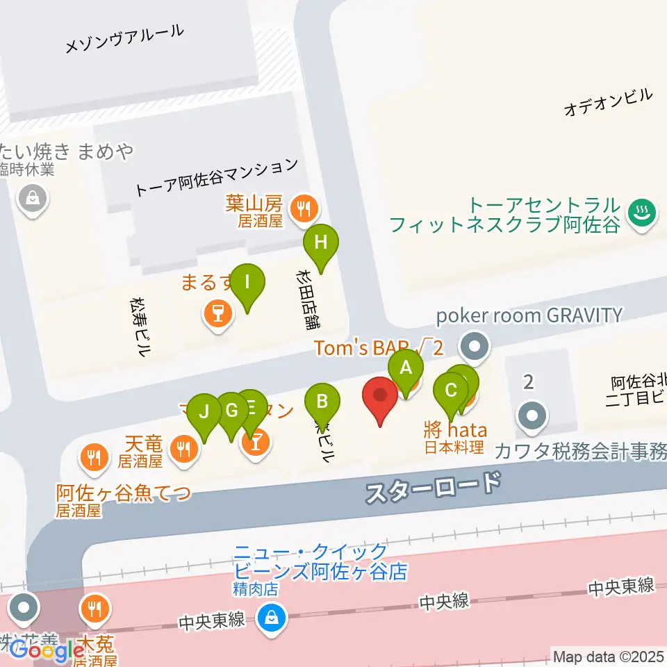 阿佐ヶ谷マンハッタン周辺のファミレス・ファーストフード一覧地図