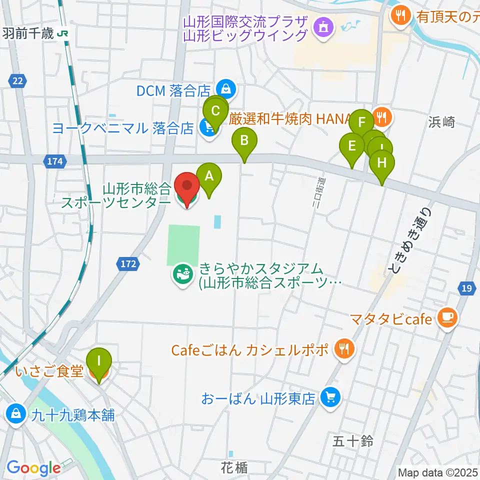 山形市総合スポーツセンター周辺のファミレス・ファーストフード一覧地図
