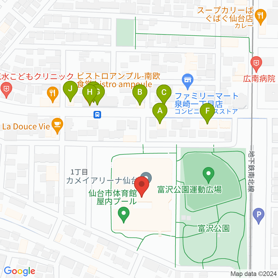 カメイアリーナ仙台周辺のファミレス・ファーストフード一覧地図