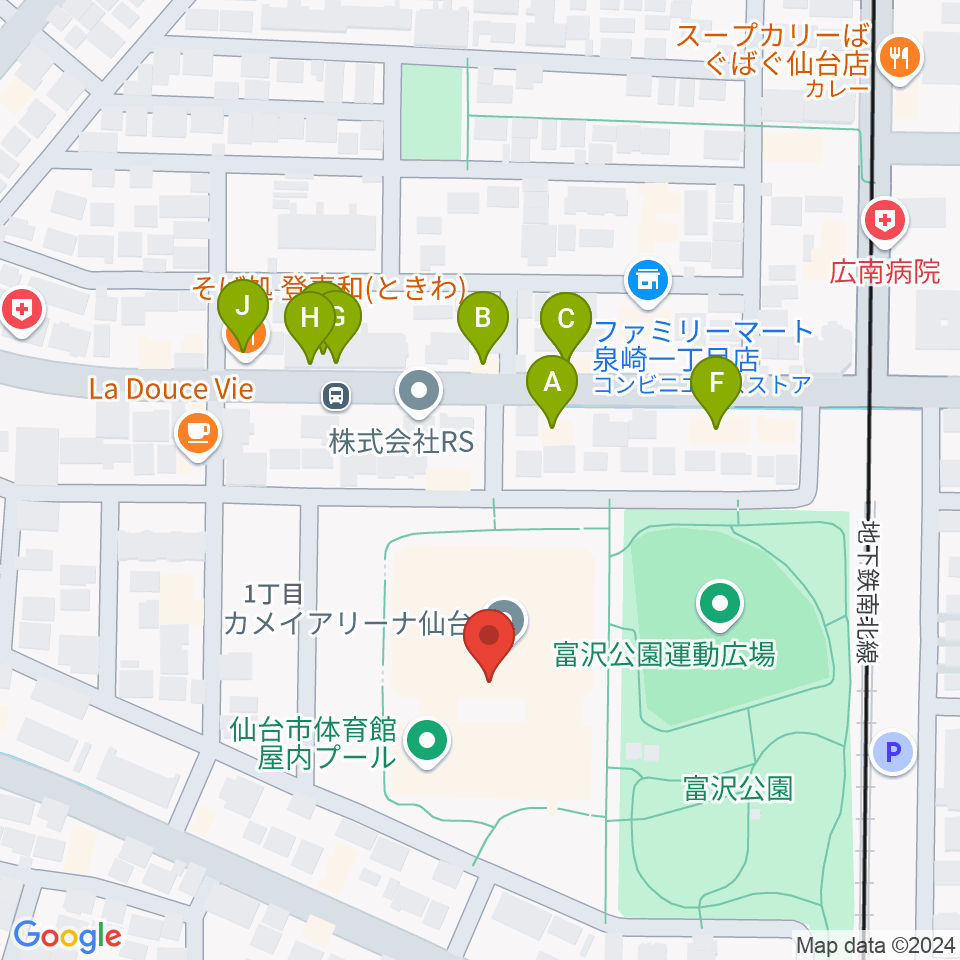 カメイアリーナ仙台周辺のファミレス・ファーストフード一覧地図