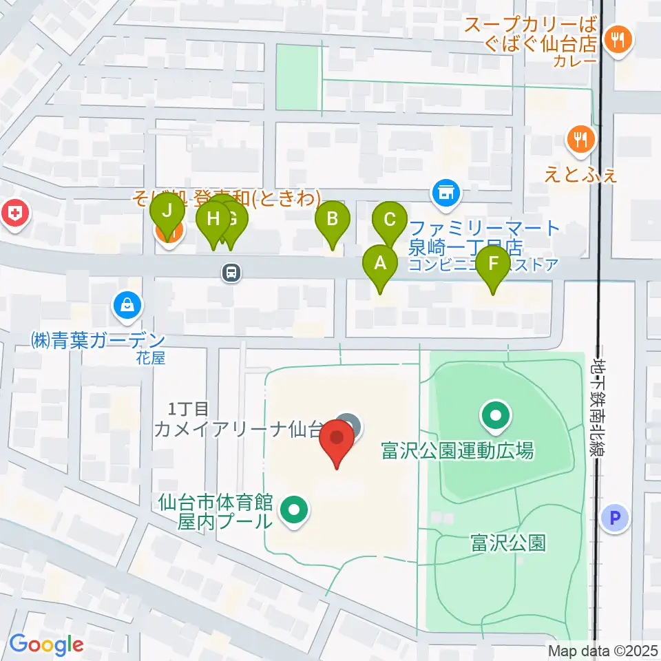 カメイアリーナ仙台周辺のファミレス・ファーストフード一覧地図