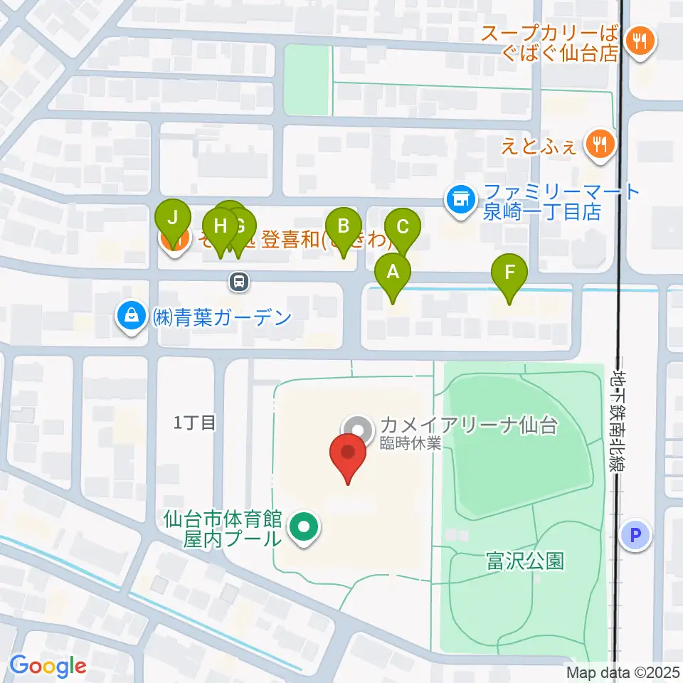 カメイアリーナ仙台周辺のファミレス・ファーストフード一覧地図