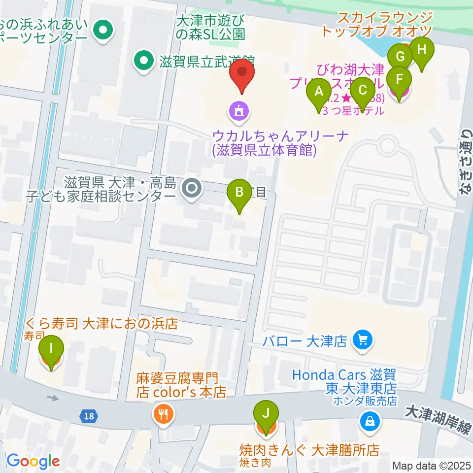 ウカルちゃんアリーナ周辺のファミレス・ファーストフード一覧地図