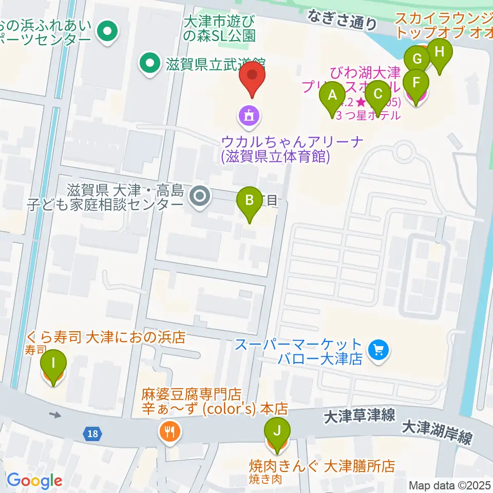 ウカルちゃんアリーナ周辺のファミレス・ファーストフード一覧地図