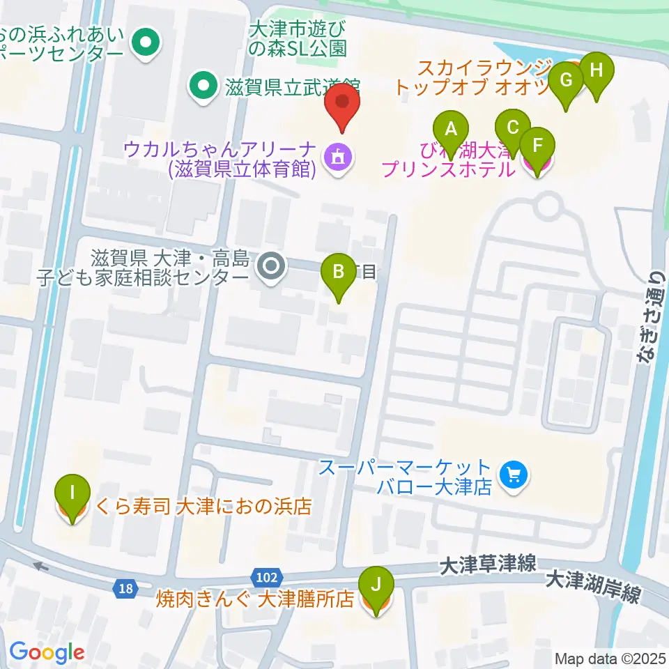 ウカルちゃんアリーナ周辺のファミレス・ファーストフード一覧地図