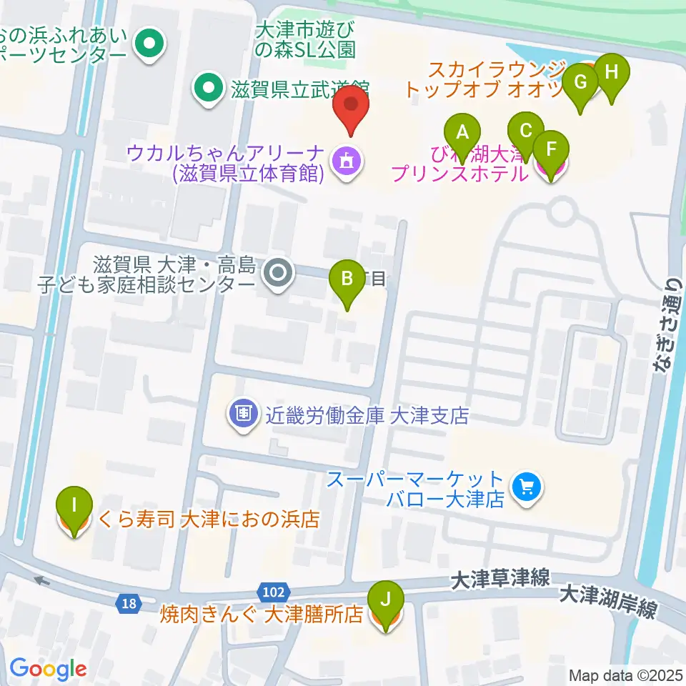 ウカルちゃんアリーナ周辺のファミレス・ファーストフード一覧地図