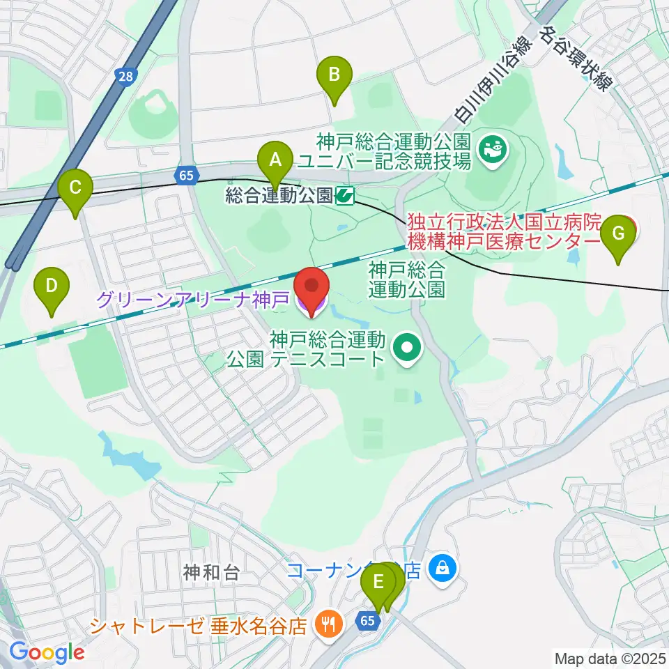 グリーンアリーナ神戸周辺のファミレス・ファーストフード一覧地図