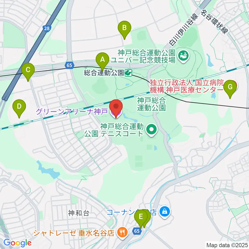 グリーンアリーナ神戸周辺のファミレス・ファーストフード一覧地図