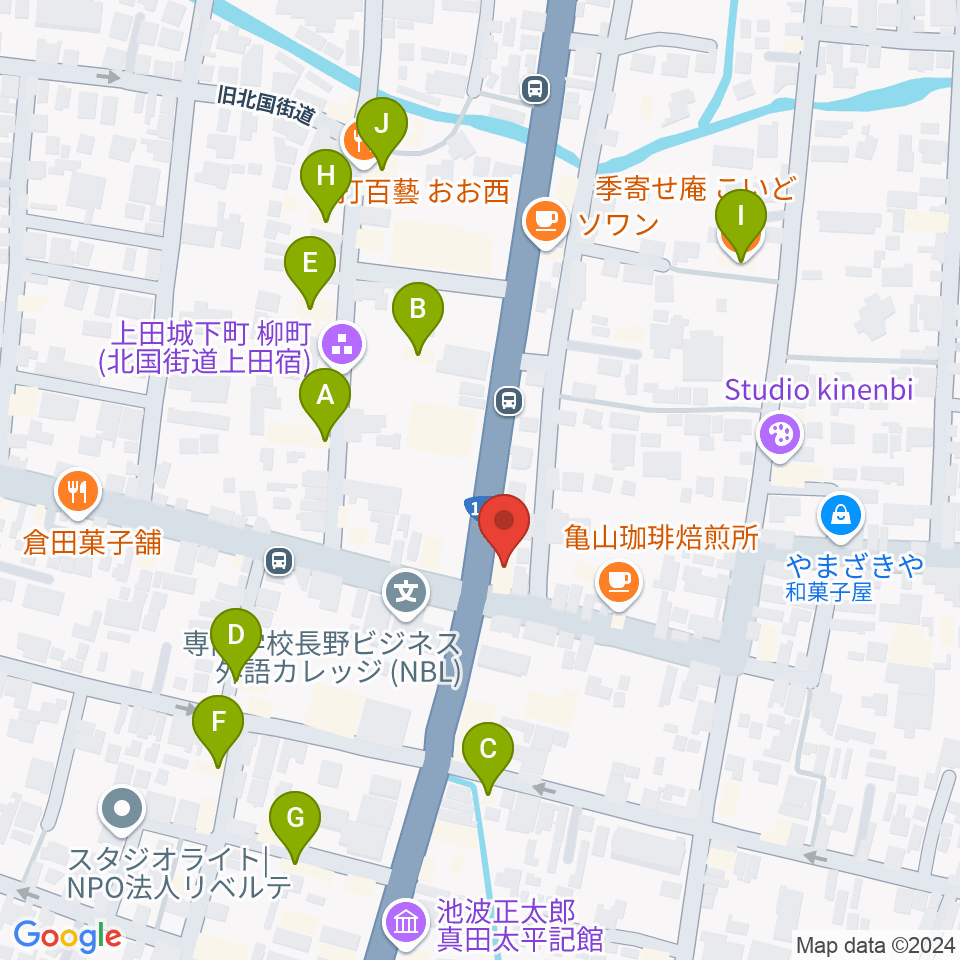 上田ラディウス周辺のファミレス・ファーストフード一覧地図