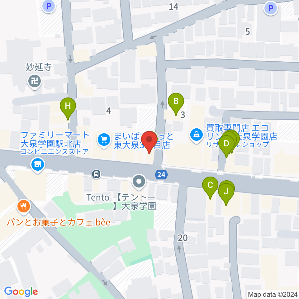 大泉学園 in F（インエフ）周辺のファミレス・ファーストフード一覧地図