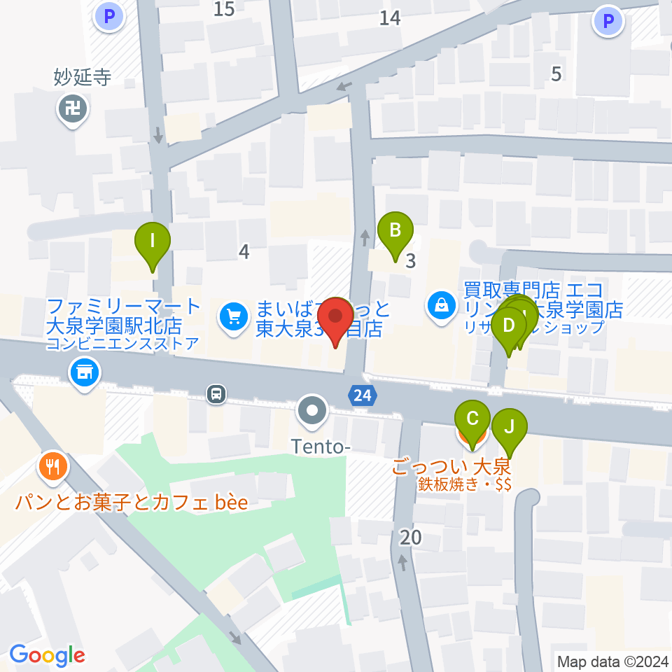 大泉学園 in F（インエフ）周辺のファミレス・ファーストフード一覧地図