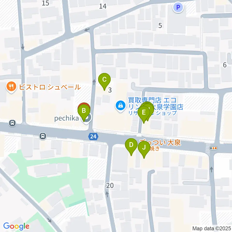 大泉学園 in F（インエフ）周辺のファミレス・ファーストフード一覧地図