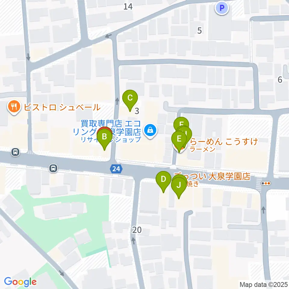 大泉学園 in F（インエフ）周辺のファミレス・ファーストフード一覧地図