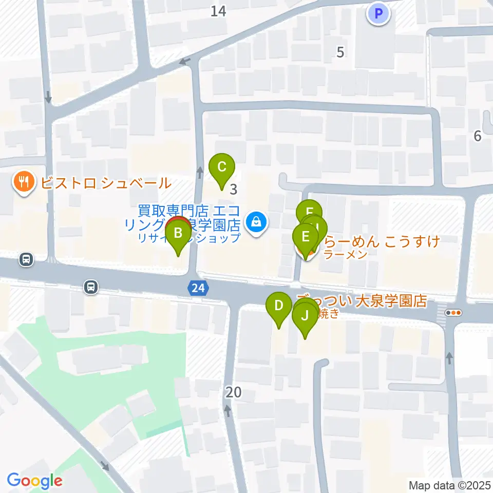 大泉学園 in F（インエフ）周辺のファミレス・ファーストフード一覧地図