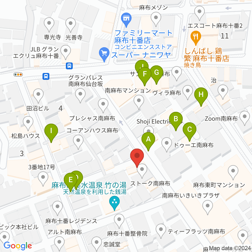 TOKYO麻布ミュージックセンター周辺のファミレス・ファーストフード一覧地図