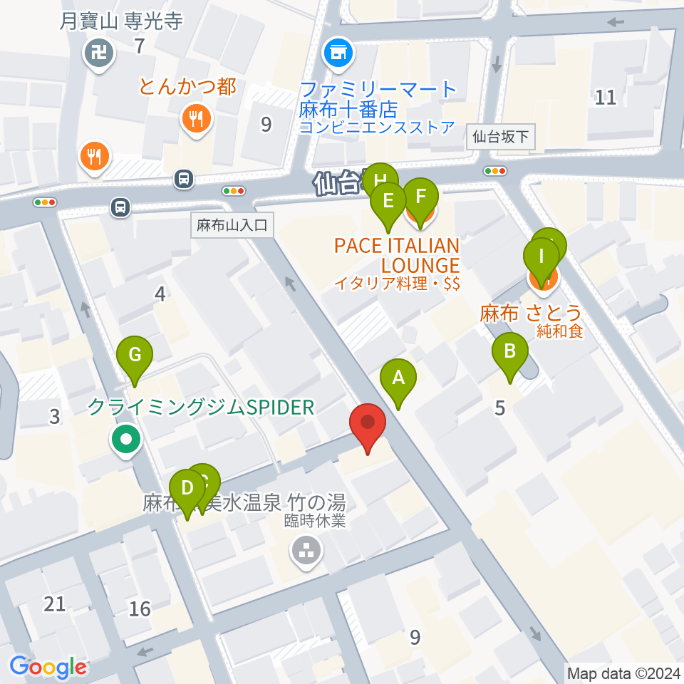 TOKYO麻布ミュージックセンター周辺のファミレス・ファーストフード一覧地図