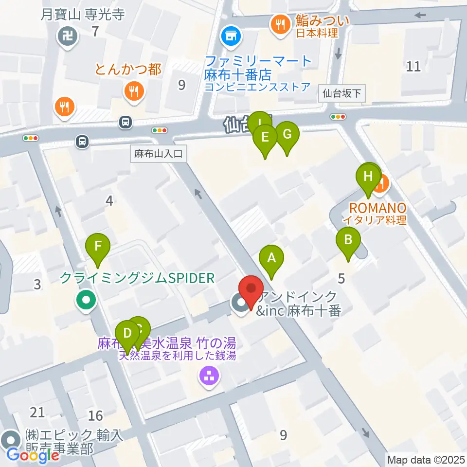 TOKYO麻布ミュージックセンター周辺のファミレス・ファーストフード一覧地図