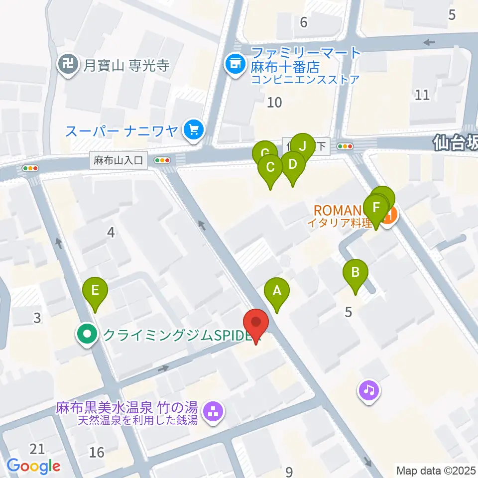 TOKYO麻布ミュージックセンター周辺のファミレス・ファーストフード一覧地図