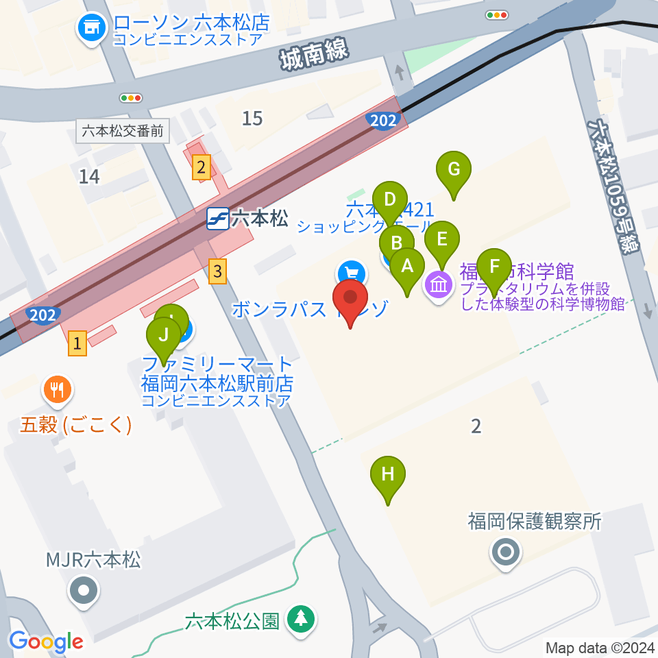 福岡市科学館周辺のファミレス・ファーストフード一覧地図