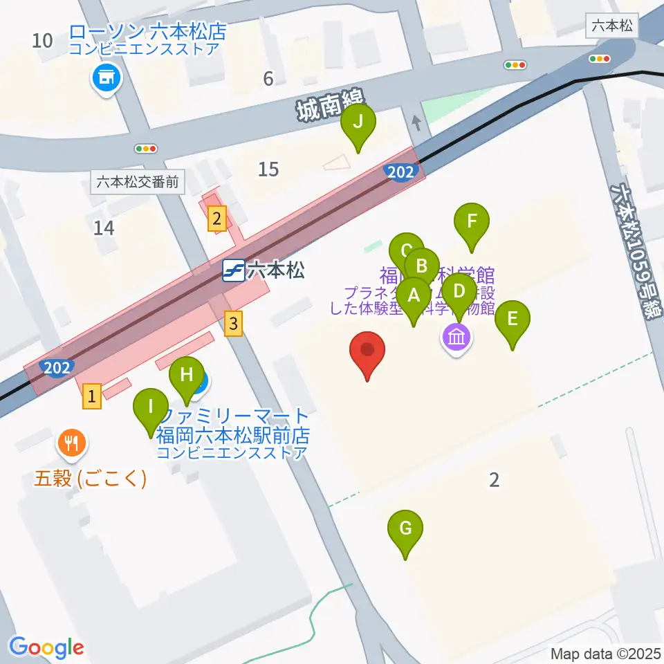 福岡市科学館周辺のファミレス・ファーストフード一覧地図