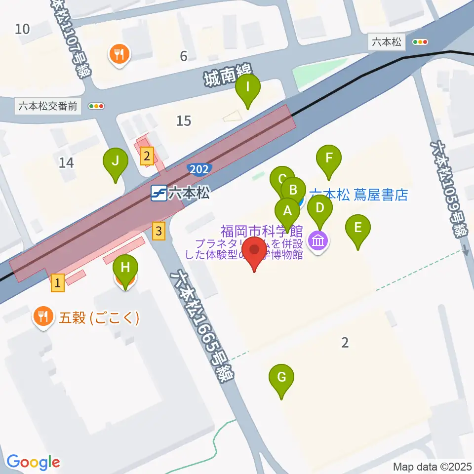 福岡市科学館周辺のファミレス・ファーストフード一覧地図