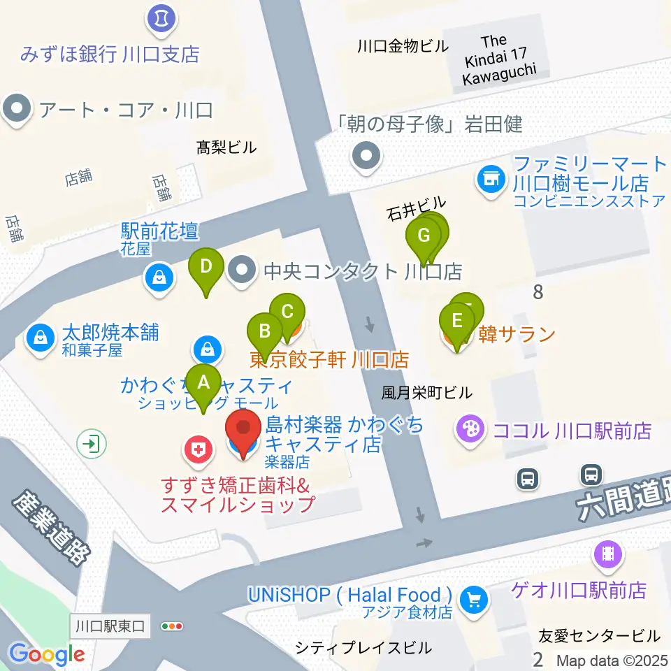 島村楽器 かわぐちキャスティ店周辺のファミレス・ファーストフード一覧地図