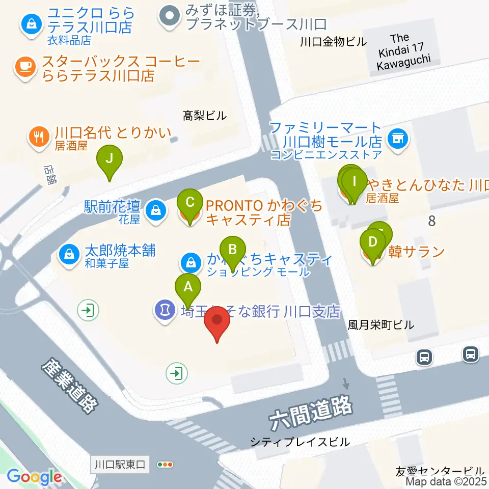 島村楽器 かわぐちキャスティ店周辺のファミレス・ファーストフード一覧地図