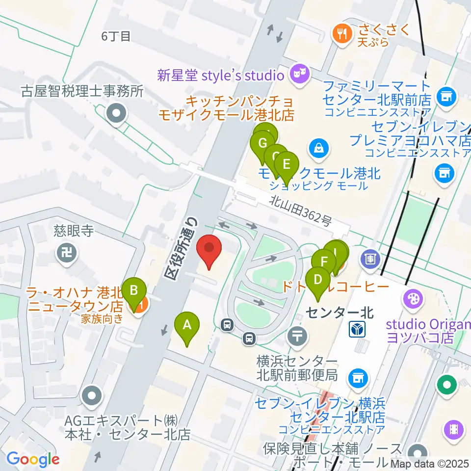 T-Music Yokohama周辺のファミレス・ファーストフード一覧地図