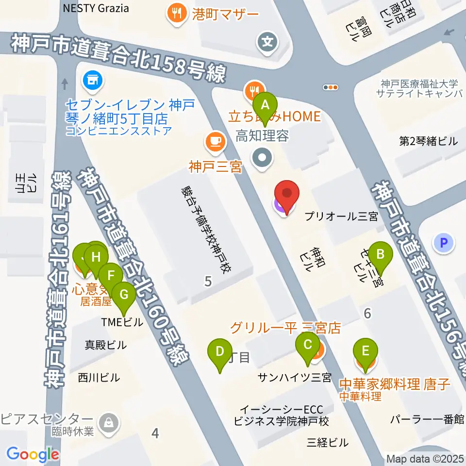 神戸三宮シアター・エートー周辺のファミレス・ファーストフード一覧地図