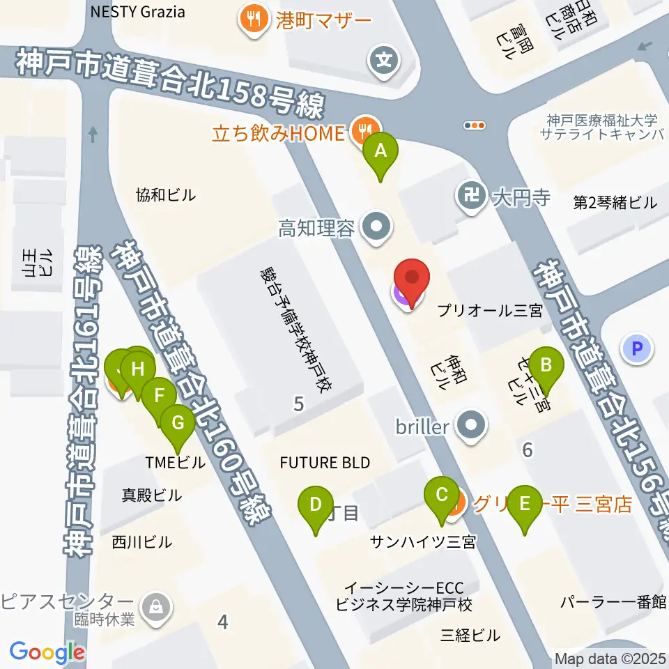 神戸三宮シアター・エートー周辺のファミレス・ファーストフード一覧地図
