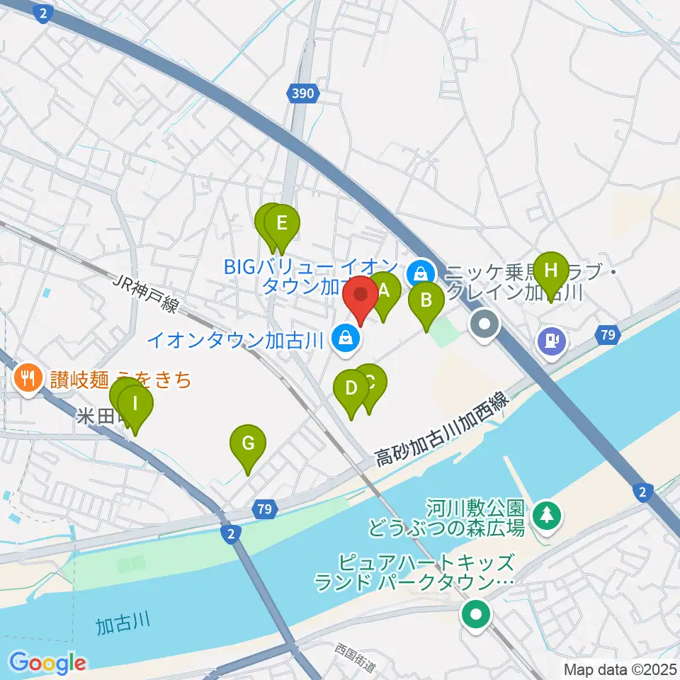 森岡楽器 加古川店ウィンズサテライト周辺のファミレス・ファーストフード一覧地図