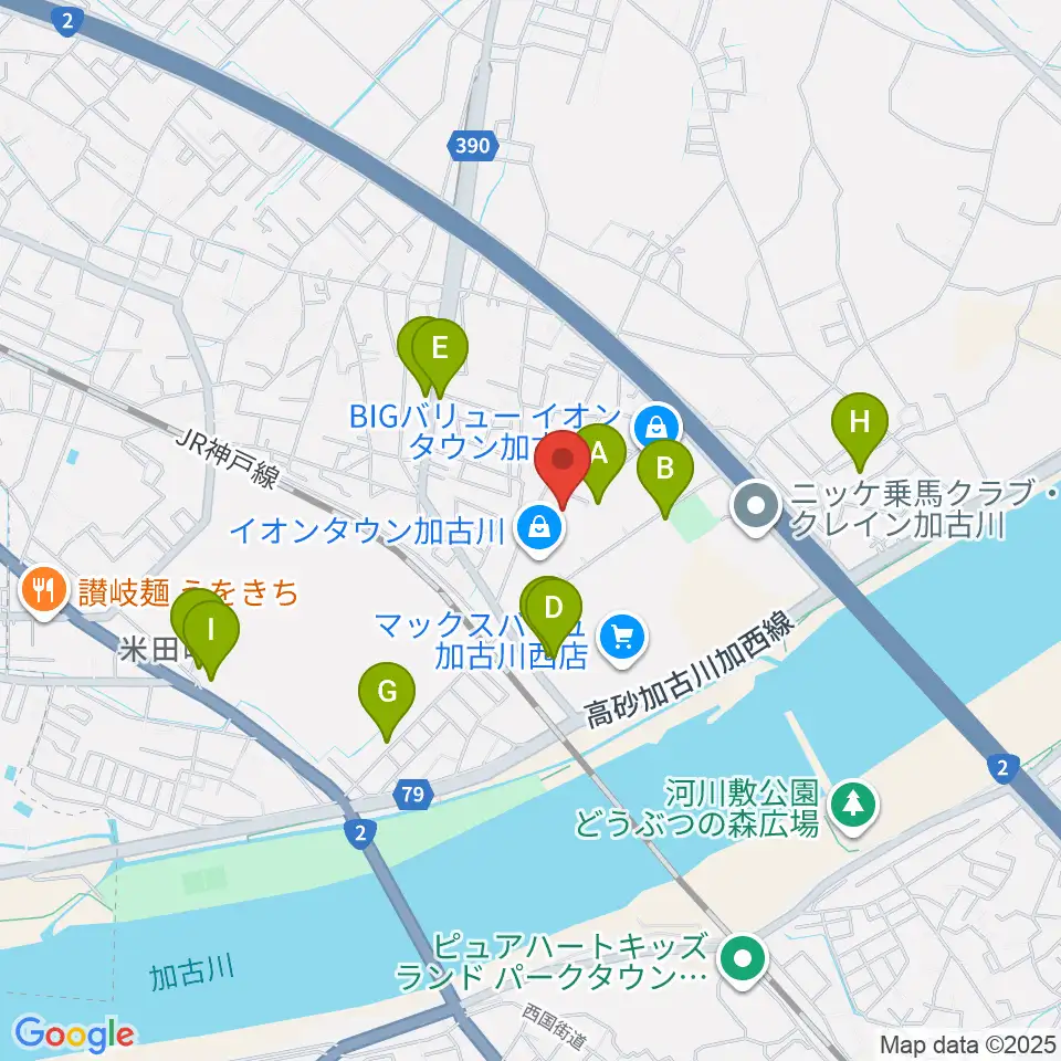 森岡楽器 加古川店ウィンズサテライト周辺のファミレス・ファーストフード一覧地図