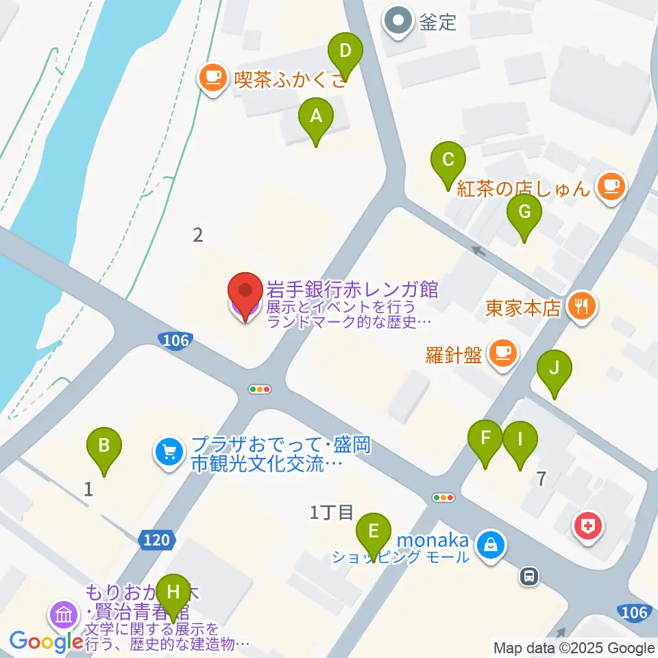 岩手銀行赤レンガ館周辺のファミレス・ファーストフード一覧地図