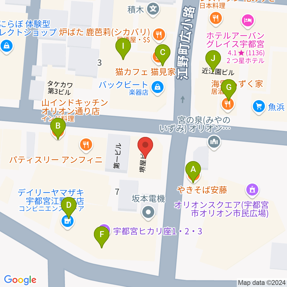 ミヤラジ 宇都宮コミュニティFM周辺のファミレス・ファーストフード一覧地図