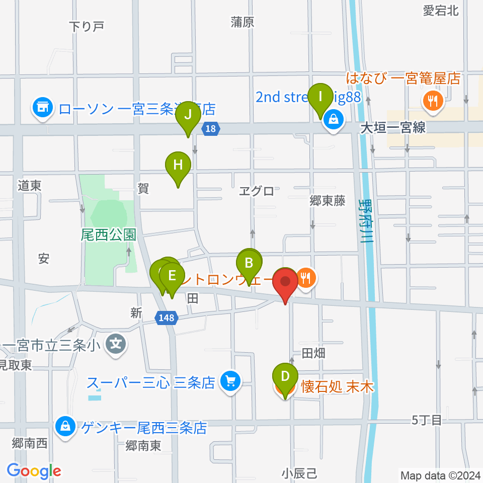 Guitar Shop SOUNDNINE周辺のファミレス・ファーストフード一覧地図