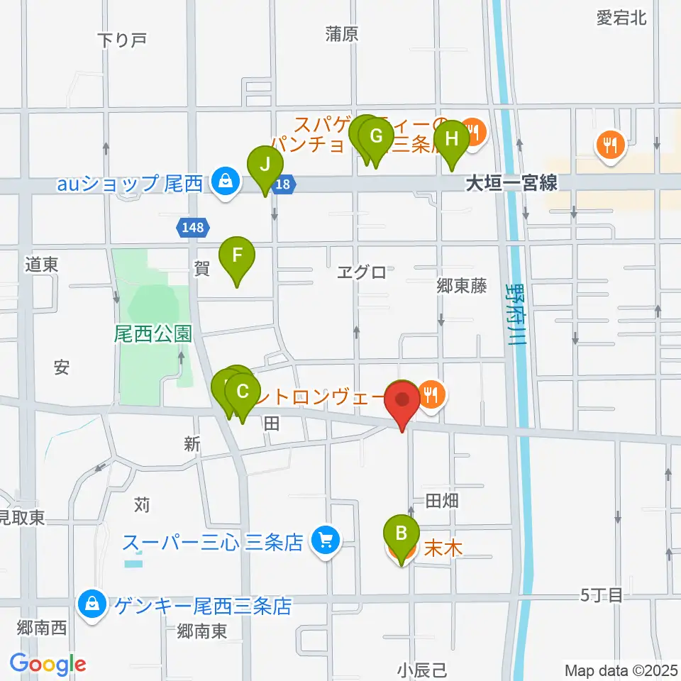 Guitar Shop SOUNDNINE周辺のファミレス・ファーストフード一覧地図